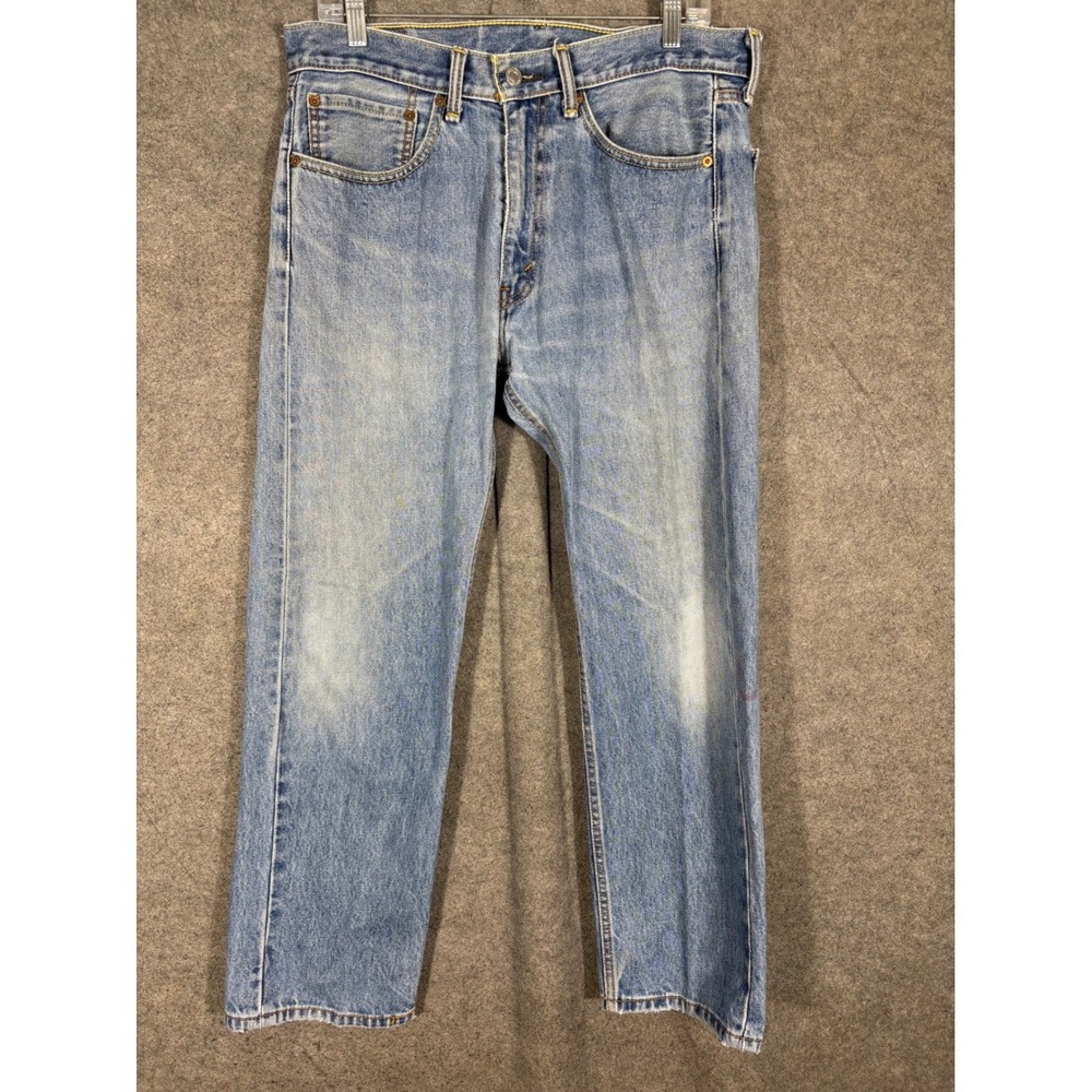 Levis 505 Regular Fit Jeans Mens 34x29 Light Wash Blue Denim Straight Leg 00505